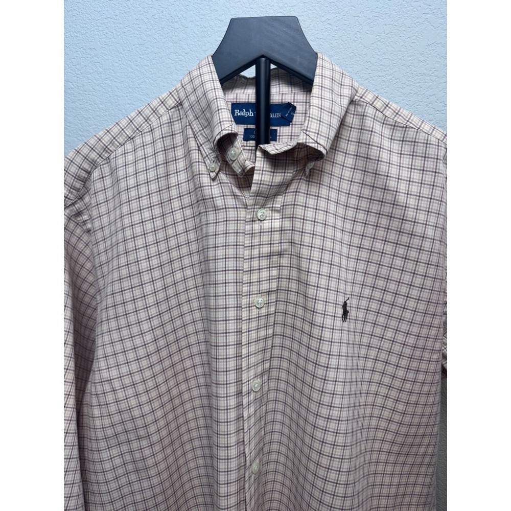 Ralph Lauren Blake Shirt Mens Small Tan Brown Plaid Long Sleeve Cotton Button Up